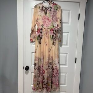 Kaimilan NWT Floral Vintage/Victorian Style Maxi Dress with Neck Scarf